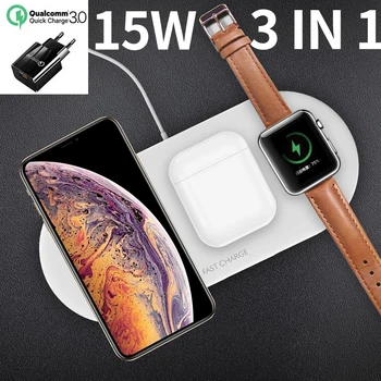 Безжична поставка за зарядно устройство с Мощност 20 W, За iPhone15 14 13 12x3 В 1 Qi Бързо зарядно устройство ще захранване на зарядно устройство за Airpods Pro iWatch 8 Apple Watch