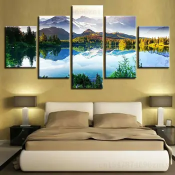 Великолепна картина с планински и речни пейзажи, HD графика, плакат на стената, HD щампи, живопис, Изкуство, начало декор, платно, 5 Табла, 5 броя