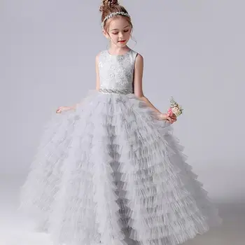Вечерна рокля на Принцеса за момиченца 2023, Ламинирано Рокля с цветя Модел за Момичета, Тюлевое облечи Шаферките на Сватбеното парти, Рокля за Първо Причастие