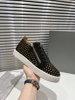 Висококачествена и луксозна обувки, ръчно изработени, вградени ярки диаманти, неутрална спортни обувки за двойки на плоска подметка
