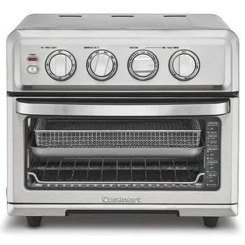 Въздушна фритюрник Cuisinart + конвекционный тостер, 8-1, с възможност за печене, печене, пържене, печене на скара и подгряване, Неръждаема стомана, TOA-70