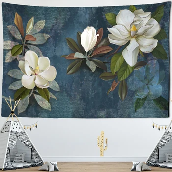 Гоблен с бели Цветя и зелени растения, Гоблени в стила на Маслената живопис, Естествена Декорация от Стенни тъкани за дома, спалня, всекидневна