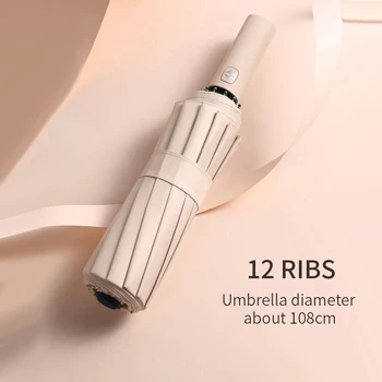 Голям здрав чадър с 12 ребра, увеличава диаметър 108 см, Автоматичен UV-Чадър със защита от вятър и дъжд, Bumbershoot