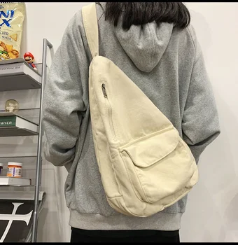 Дамски чанти през рамо, реколта холщовая чанта през рамо, студентски училищна чанта с цип, стираемая Ретро, по-Голям капацитет, Harajuku Ins