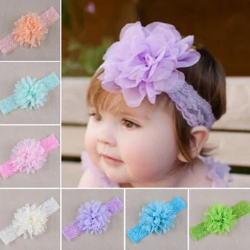 Детска превръзка на главата с шифоновым цвете, Детска еластична лейси превръзка от неопрен за коса, ленти за новородените момичета, шапки, аксесоари за коса за момиченца
