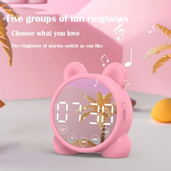 Детски будилник D2 с сладък котка, Отразени настолни часовници, Digital alarm clock, нощни часове, Детски led часовници за сън, съвместими с Bluetooth