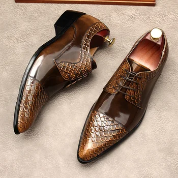 Дизайнерски мъжки официалната обувки от лачена кожа, луксозна естествена кожа, модерен модел 