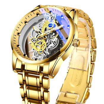 Директна доставка, Луксозни водоустойчив Прозрачен кварцов часовник от неръждаема стомана механичен часовник за мъже