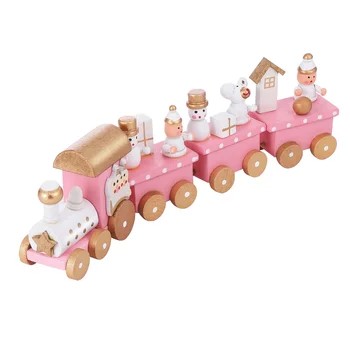Дървен влак Мини Коледна играчка Комплект играчки За Десктоп партита, Четырехсекционный детска маса за хранене, декорация