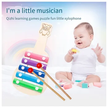 Дървени Играчки Монтесори, Детски Cartoony Мини Ръчни ударни инструменти, Музикално обучение на Деца, играчка-пъзел игра за ранно развитие, подарък