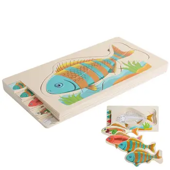 Дървени Пъзели за деца, Образователна играчка за ранното развитие, дошкольные Пъзели Монтесори с Рибки, Образователна играчка-пъзел
