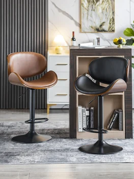 Европейският бар стол, подвижен кожен бар стол, луксозен стол за дома на рецепцията, прост, модерен бар стол.
