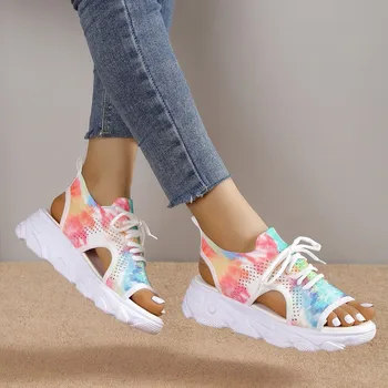 Ежедневни дамски сандали с рибено уста на дебела подметка, дамски обувки от PVC дантела, Модни Дишащи Ежедневните пешеходни сандали, Нова мода