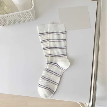 Женски Нови Лилави чорапи до средата на прасците, Тънки Чорапи с дрямка в ивица, Трикотажни Компресия Обикновена Кальцетины