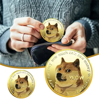 Забавна монета Dogecoin Цвят: Златист, Сребрист, Събиране на възпоменателни монети Дожа, Сувенир с изображение на Куче, Украса за дома, Занаяти, накити за работния плот