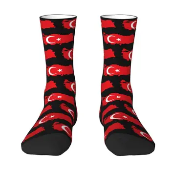 Забавни чорапи с участието на хартата на Турция, мъжки и дамски чорапи с 3D принтом турска Луната и звездите, футболни спортни чорапи със звезди