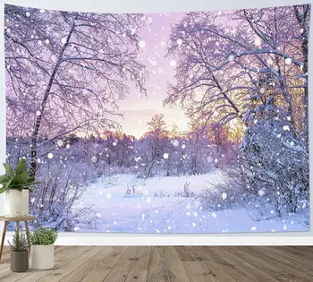 Зимен гоблен Сняг по залез слънце Снежна гора Фон на стената на Външния пейзаж Гоблени за спални Външно украса на общежитието