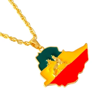 Златен Флаг Етиопия, Карти, Бижута, Аксесоари, Бижута, Медальони на усукана метална Верига, Колиета за жени, подарък за мъже