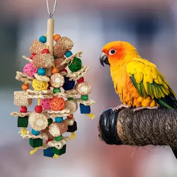 Играчка за облекчаване на тревожност с домашни любимци Цветни Дървени Блокчета Лозови топки Естествени царевични кочани Играчки за папагали за облекчаване на тревожност Забавни упражнения от скука