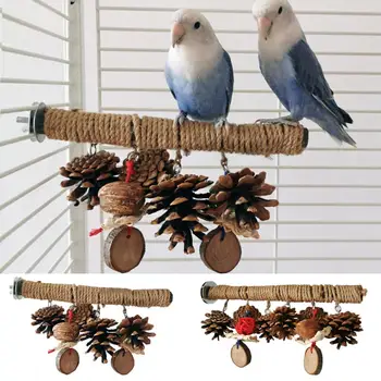 Играчка-люлка за папагали, дървена поставка за костур, Дъвчене играчка за папагали, устойчив на укусам Поставка за птици от дърво, Аксесоари за клетки