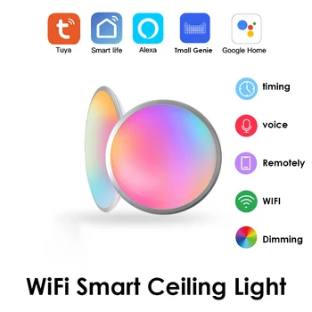 Интелигентен led тавана лампа на Hristo WiFi, RGB, топъл бял тавана лампа, с регулируема яркост, приложението за гласов контрол с Alexa/Google За хола Спални