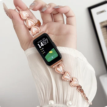 Каишка за часовник Love Heart от неръждаема стомана за Huawei Honor Band 8, Метален женски гривна за Huawei Band 8, Сменяеми аксесоари