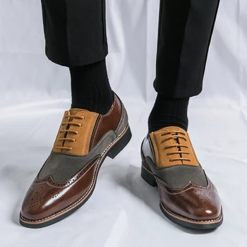 Класически Мъжки Удобни Кожени Обувки в Бизнес стил с Високо Качество, Модерен Елегантни Вечерни Сватбени Офис Обувки-Oxfords без Закопчалка