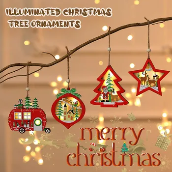 Коледни Дървени Украси За Кола, Окачване Със Светлината, Декорация За Коледната Елха, Коледна Къща, Нова Година 2024, Аксесоари За Партита
