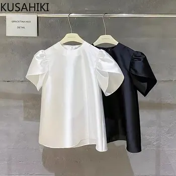 Корейски тениски с графичен Дизайн KUSAHIKI с къс ръкав 2023, Летни Ежедневни Ризи с кръгло деколте за Жени, Ежедневни Однотонная Модерна Феминистка Риза