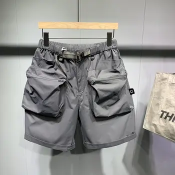 Летни модни мъжки Панталони с големи джобове, Средни панталони 2023, Нова корейска версия, Свободни мъжки къси панталони-карго в стил гръндж y2k