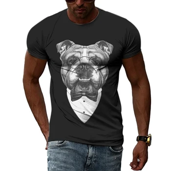Летни Модни мъжки тениски с портрет забавно животно, куче, 3D тенденция на индивидуални ежедневни черни тениски с принтом топ в стил хип-хоп Харадзюку с кръгло деколте