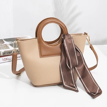 Луксозни дизайнерски чанти от мека изкуствена кожа, за жени, Дамская чанта с изображение, Айчи, Модерна чанта-кошница с кръгла дръжка 2023, чанта през рамо