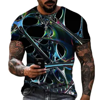 Лятна Мода Пространствена Стереоскопия Забавни графики тениски мъжки Тенденция на Ежедневните Големи Тениски с принтом личност С кръгло деколте и къс ръкав