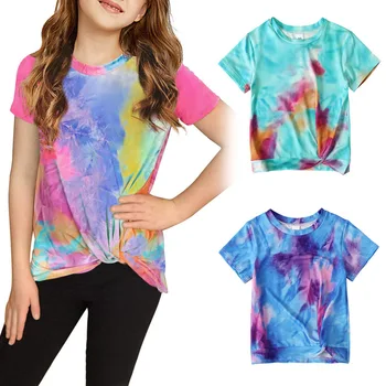 Лятна тениска за момичета, боядисани в вратовръзка тениски, ризи момчета, детски дрехи