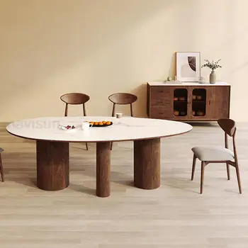 Модерен акцентный плот с Овална форма, с крака от масивна дървесина, Дървени Кухненски мебели за малки и големи помещения, маса за Хранене Японски дизайн