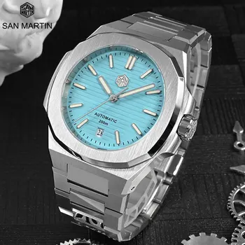 Модерен бизнес мъжки часовник San Martin Diver Watch 20 ATM, водоустойчив механични часовници PT5000 от неръждаема стомана 316L, сапфировые