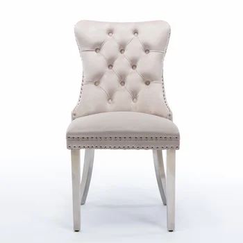Модерен кът за кресло с кадифена тапицерия, 1 бр., висококачествен стол за хранене от масивно дърво с дрямка, модерна маса за хранене, стол с крака от неръждаема стомана