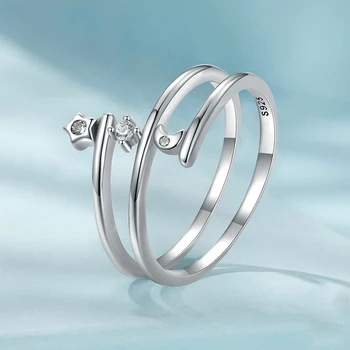 Модерен пръстен от сребро 925 проба с многослойными звездите и Луната, оригинален дизайн, бижута, подарък за жени, парти