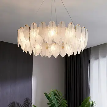 Модерна led полилей от стъкло пера, кръгъл кристален подвесная лампа за дневна, спални, ресторант, декорация, осветителни тела за вътрешно осветление