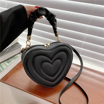 Модерна чанта през рамото във формата на Сърца, Малки Чанти, чанти през рамо за жени, Однотонная чанта с дръжка отгоре от изкуствена кожа, Новост 2023
