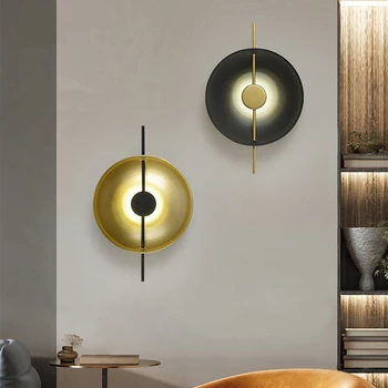 Модерни led интериорни стенни аплици Nordic Gold Black кръг от ковано желязо за хола, спалня, нощна лампа за стъпала, стенни лампи за преминаване на