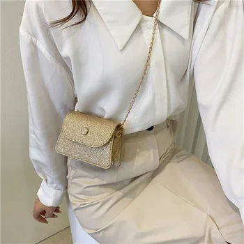 Модни Блестяща Дамски Малка Дизайнерска чанта през рамо за подмишниците, Вечер Клатч, Женска верига, чист цвят, Мини-портфейл, Чанта