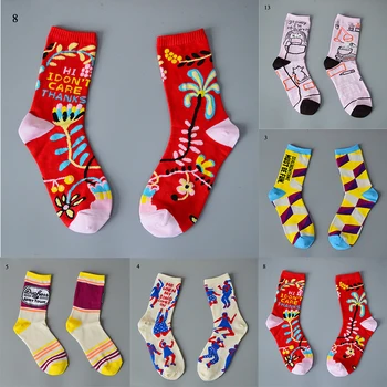 Модни дамски чорапи с принтом, цветни памучни чорапи с герои от анимационни филми, Чорапи със средна дължина, Персонални Творчески ежедневни зимни топли дебели чорапи