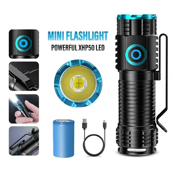Мощни led светлини Mini XHP50 Къмпинг LED Факел, с хвостовым магнит Camping Fishing Фенер USB Акумулаторна скоба за шапки Light