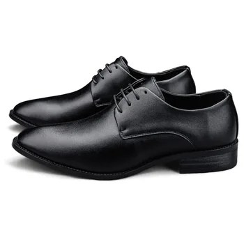 мъжки модел обувки с дантела, Модерен Класически мъжки обувки с остри пръсти, мека подметка, Удобни кожени мъжки обувки на равна подметка, голям размер 48