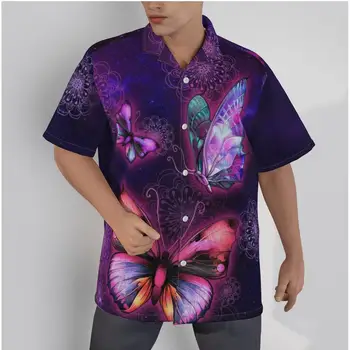 Мъжки Хавайска риза С Кошмарен принтом Пеперуди, Плажни Летни ежедневни блузи копчета в стил мозайка, 3D Ризи