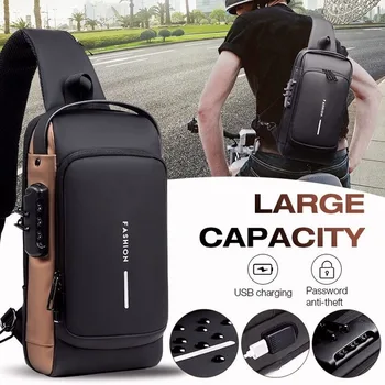 Наплечный гърдите пакет, чанта за зареждане, пътен прашка, водоустойчив кожена анти-кражба на чанта през рамо, мъжка спортна многофункционална Патентна чанта