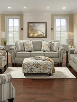 Нов американски лек луксозен диван от телешка кожа за четири места в хола - това е един прост, модерен малък семеен палач.