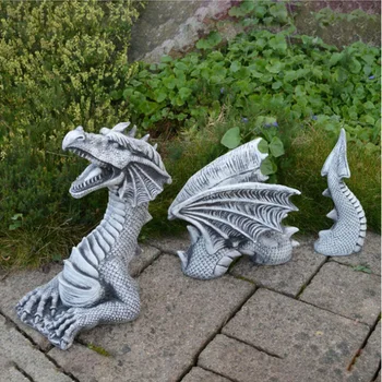 Нова градинска статуя на дракон от смола, декоративна здрава скулптура, три пъти статуя летящият дракон, подарък за украса на интериора на градината
