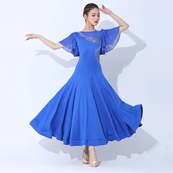 Нова рокля за балните танци, Расклешенное Рокля с кристали, 3 цвята, Дрехи за танцуване на Танго, на Национален стандарт, танцови VDB6829